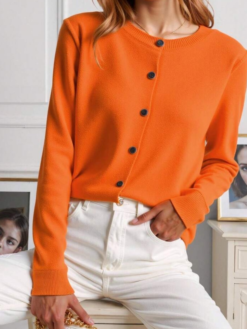 Orange  Button-Front Cardigan - Picture 6 of 6